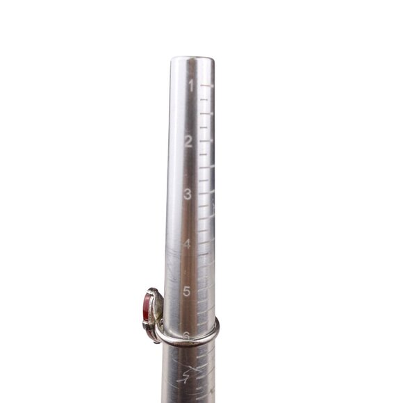 Sarah Coventry Red Oval Stone Silver Tone Ring Mid-Century Jewelry Size 5 - Picture 5 of 5